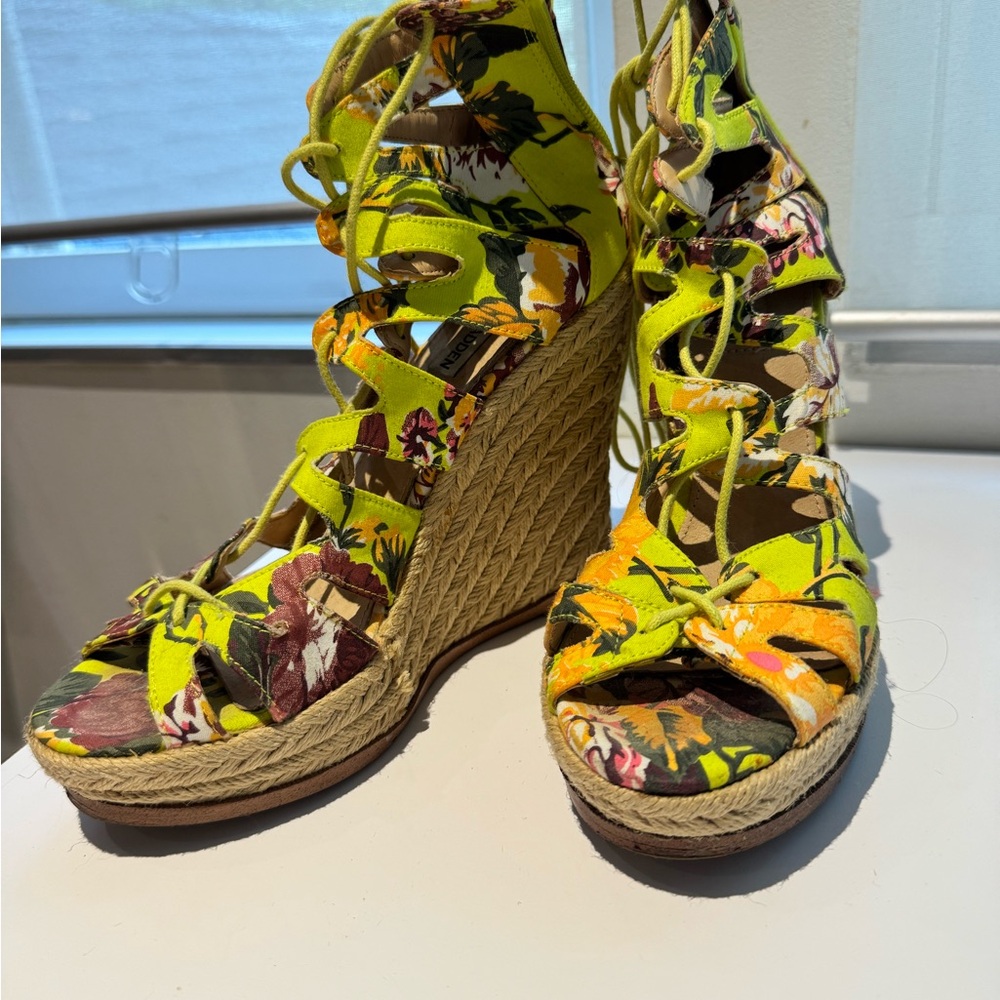 Steve Madden Yellow Floral Wedge Sandals